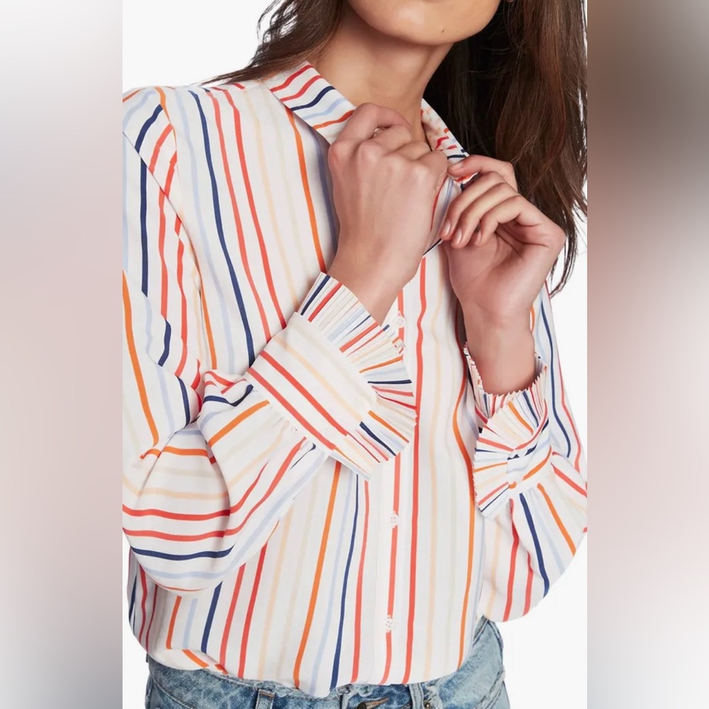 Court & Rowe Striped Button Down Ruffle Sleeve Blouse Small NWT